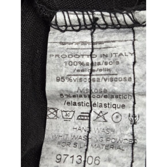 Black Long-Sleeve Fringe 100% Silk Layered Detail Dress W Roll Tab Sleeves Made - Picture 4 of 9